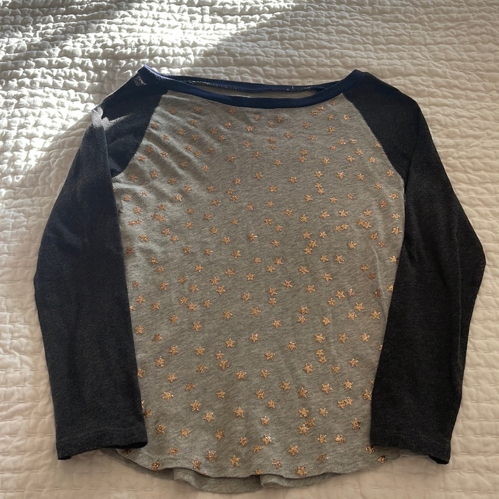 Crewcuts stars tee navy trim grey sleeves and bronze glitter stars size 12 years